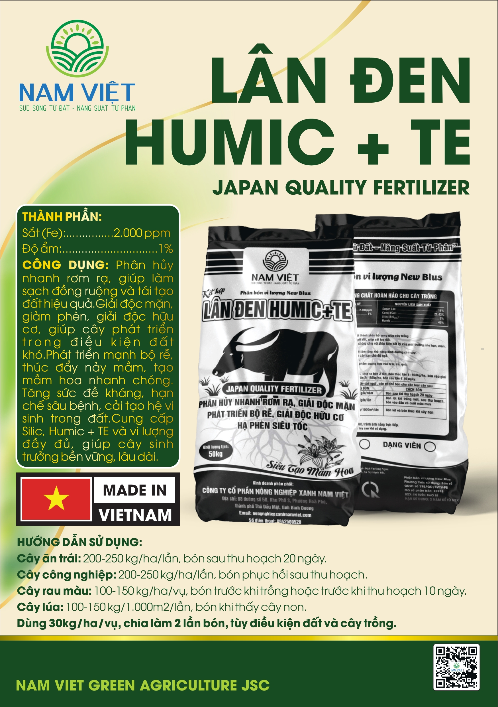 LÂN ĐEN HUMIC + TE JAPAN QUALITY FERTILIZER